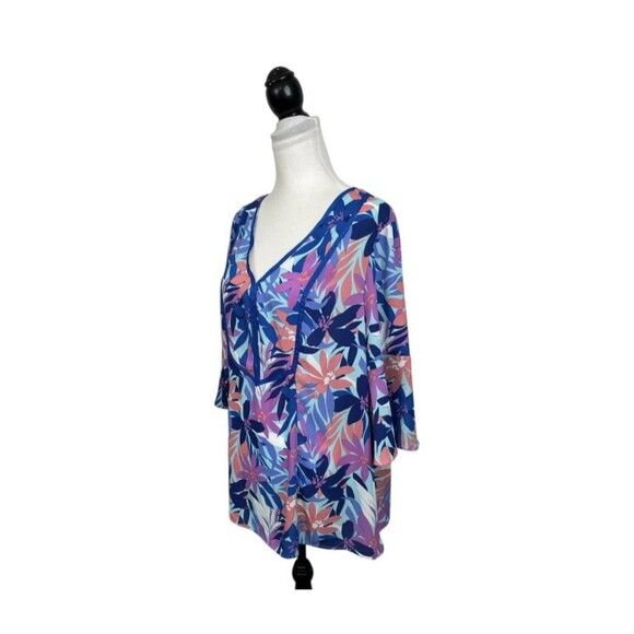 The Pioneer Woman Women's Blue Floral V-Neck Boho Blouse Tunic Top Plus Size XXL - Picture 4 of 10